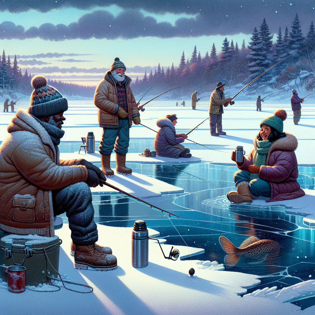 Ice fishing game scene